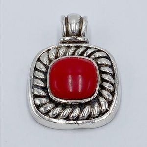 Vintage Southwestern Style Sterling Silver 925 Square Red Faux Coral Pendant